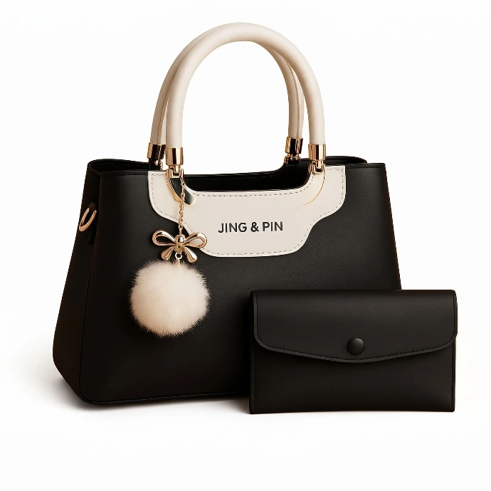 Black Rexine Handbag Set with Detachable Strap  Multicolor Available