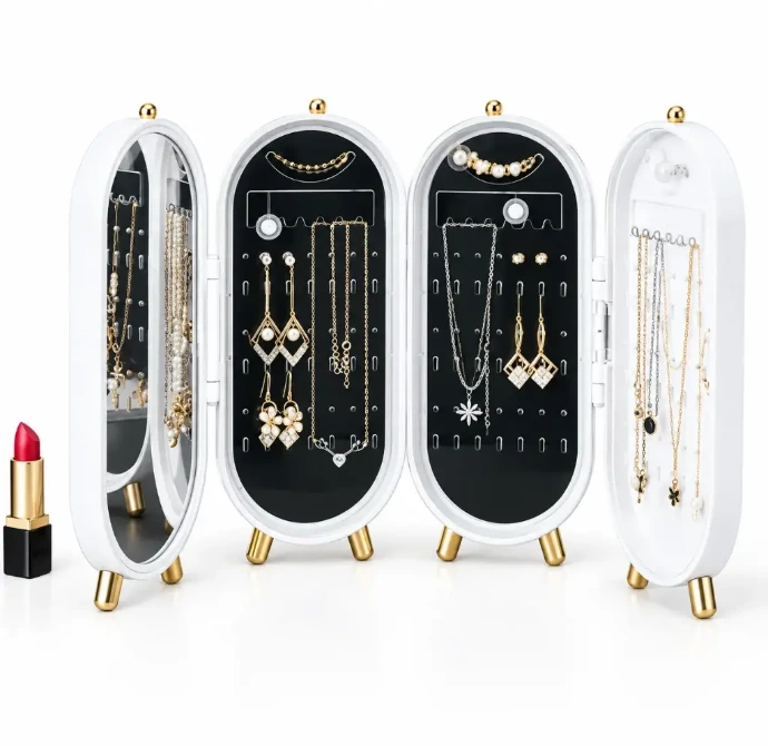 White Gold-Tone Jewelry Box for Earrings Necklaces Bangles