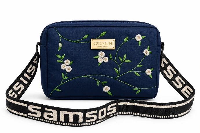 Blue Embroidered Crossbody Bag for Girls 6x8" PU Leather